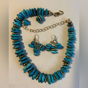 Natural Turquoise Beaded Necklace and Earring Set